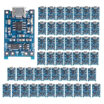 50 PCS TP4056 Micro-USB 18650 Lithium Battery Charging Board 5V 1A Charger Module Blue PCB