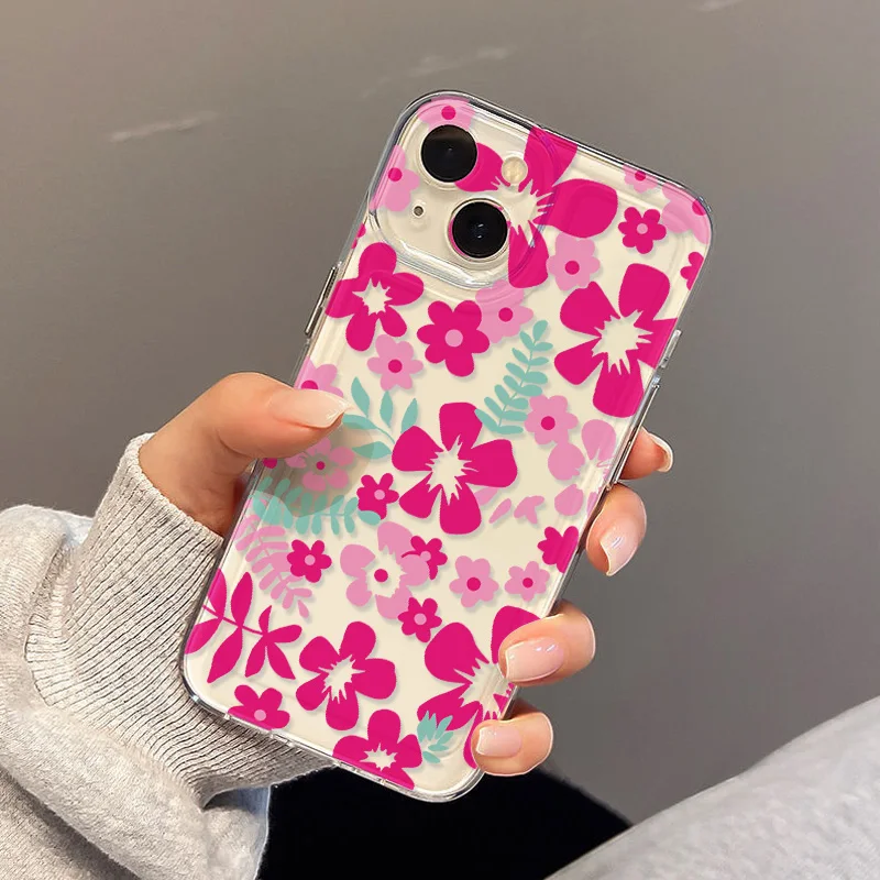 Flower Shockproof Phone Case For iPhone 11 12 13 15 14 16 Pro Max 16E XR X XSmax 7 8 Plus SE Fundas Shockproof Transparent Cover