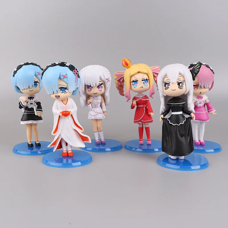 1Set/6pcs Anime Re:Life in a Different World From Zero Rem Ram Figure PVC Furry Hoodie Toy Gift Collection Action Figures 11cm