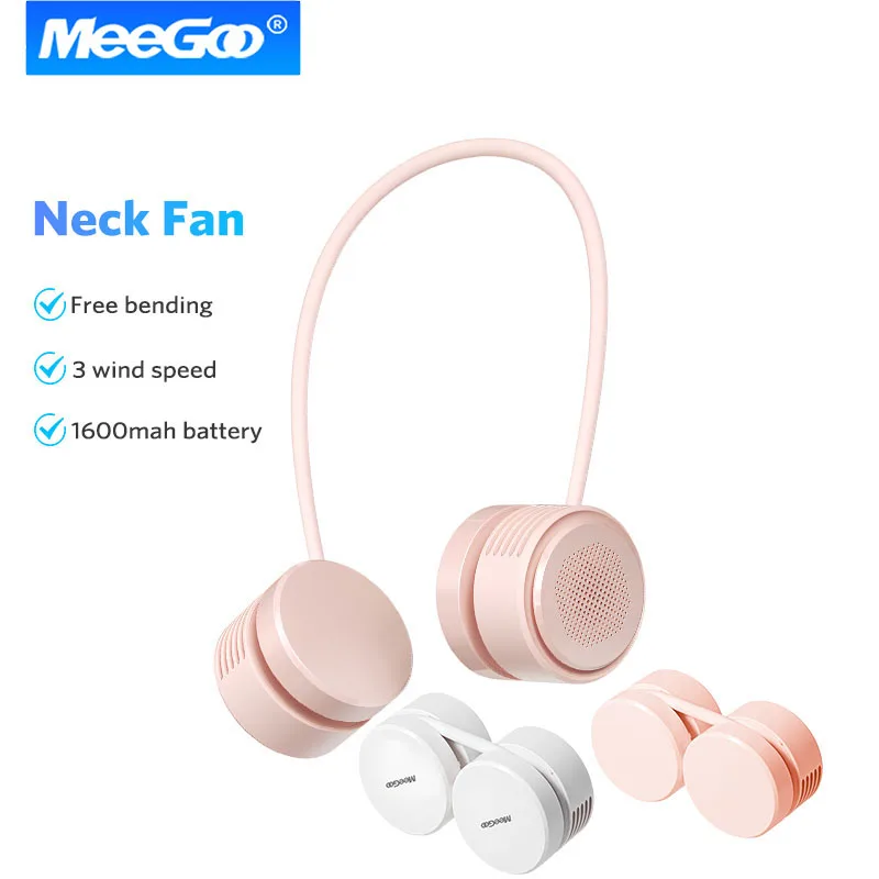 

MeeGoo Electric Fan Leafless Hanging Neck Fan Digital Display 5 Speed 360-Degree Strong Airflow Rechargeable Portable Lazy Fan