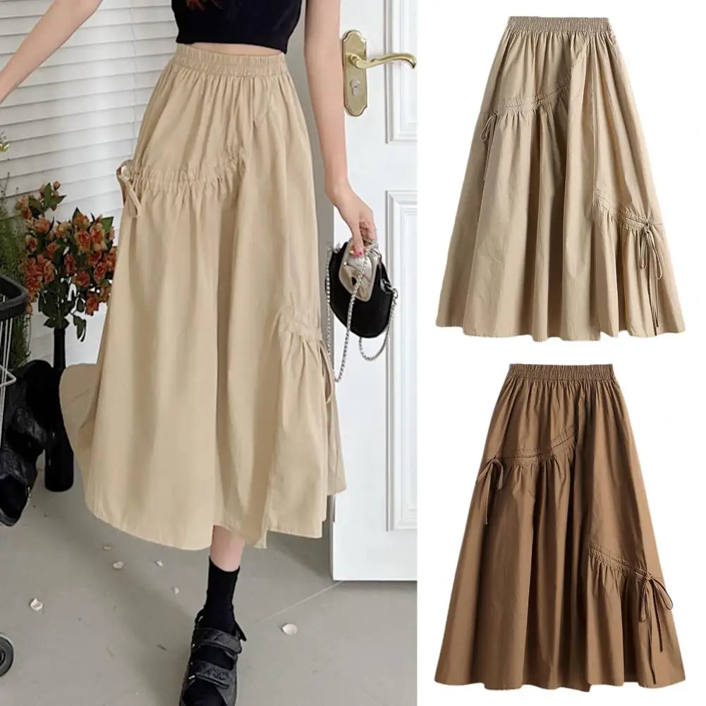 Women Skirts Elastic High Waist Flattering Pleated Skirt Solid Color Summer Skirt Irregular Large Hem A-Line Skirt faldas