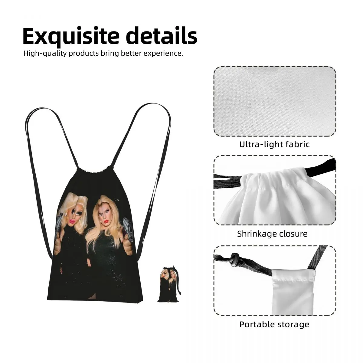 Trixie And Katya - Behind The Scenes - Dangerous Woman Meme Drawstring Backpack Sports Gym Bag Portable Travel Drawstring Bag