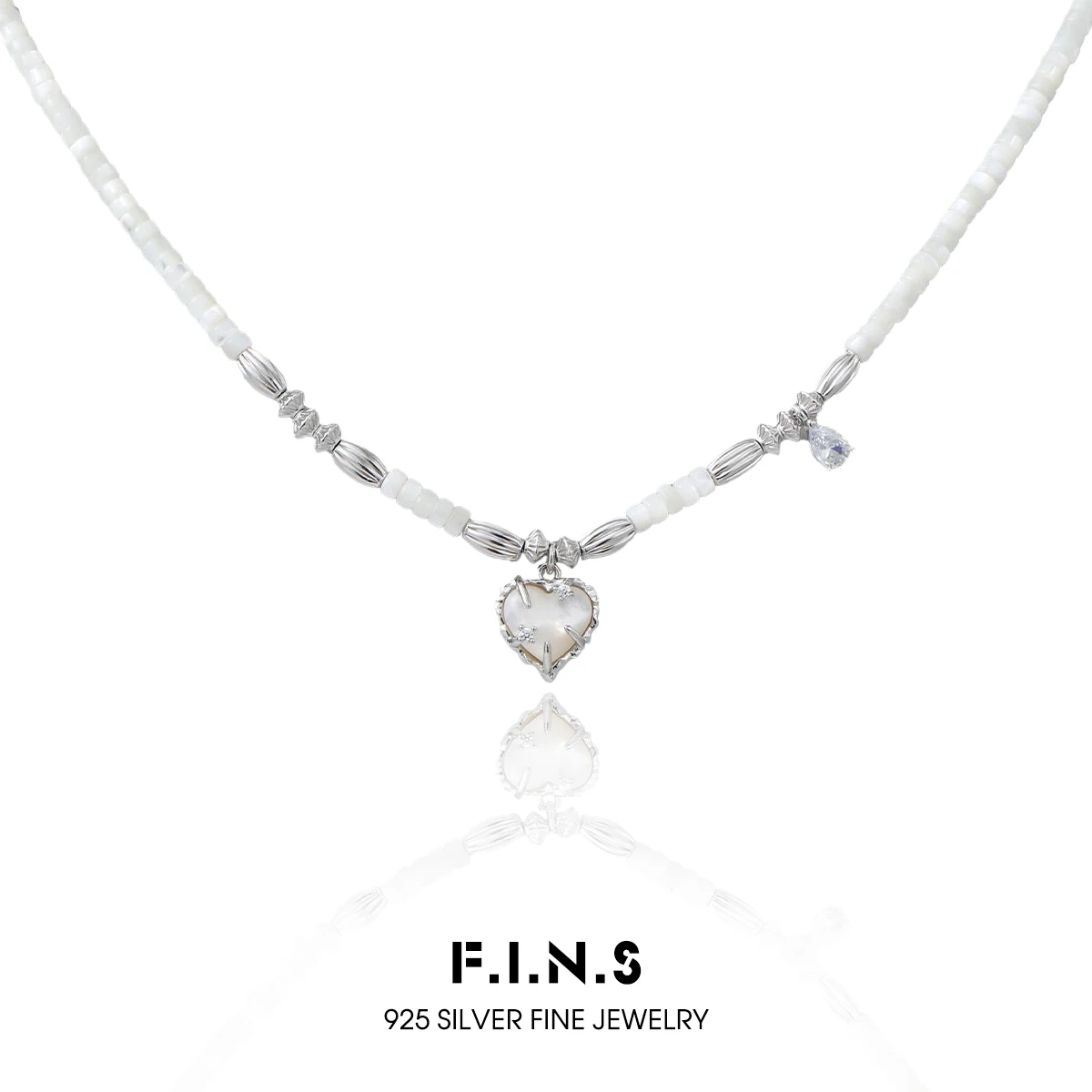 

F.I.N.S оригинальное шикарное ожерелье из стерлингового серебра 925 пробы с белой ракушкой и цепочкой из бисера, элегантные подвески в форме сердца для женщин, изысканные драгоценности ручной работы