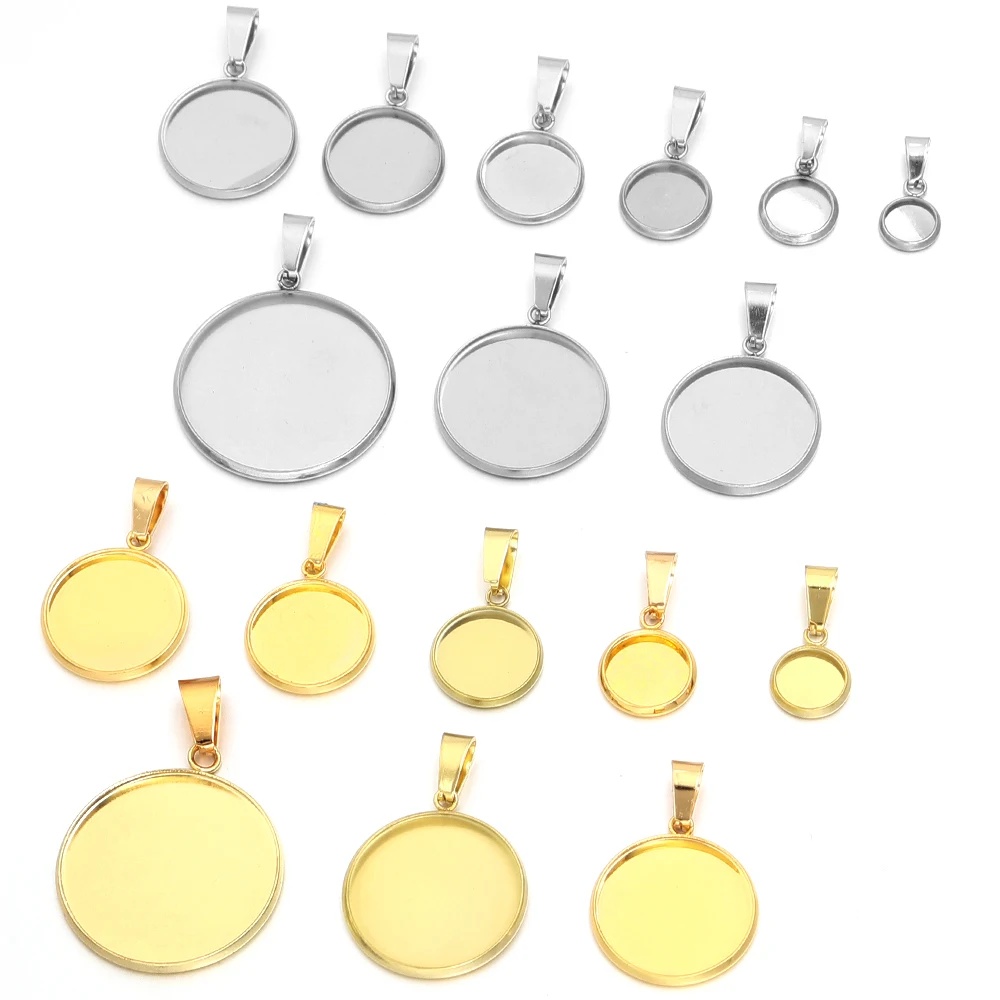 5-10pcs 6-30mm Stainless Steel Pendant Blank Setting Round Cabochon Base Cameo Charm For DIY Necklace Jewelry Making Accessories