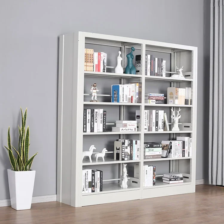2026 Library Furniture Home Steel Bookshelf Double Sided Display Storage Bookstore Rack Boltless Bookshelf