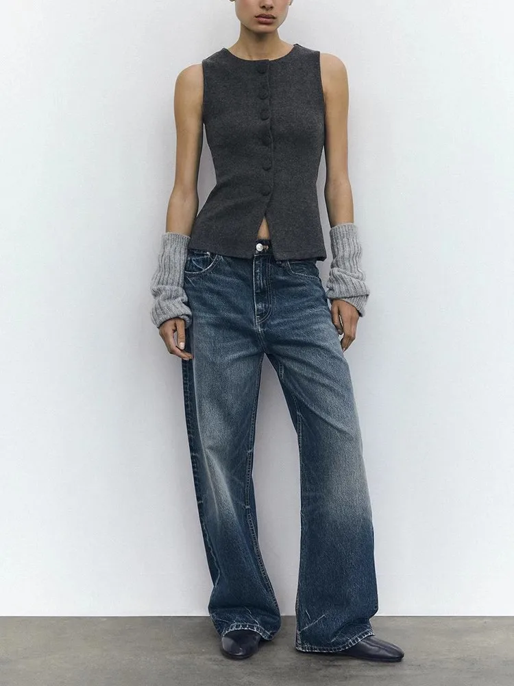 

Summer 2025 Women's Slim Fit Vest Sle Svel round Ne Top Button Decor Soft Material Faionable Trendy Casual Wear