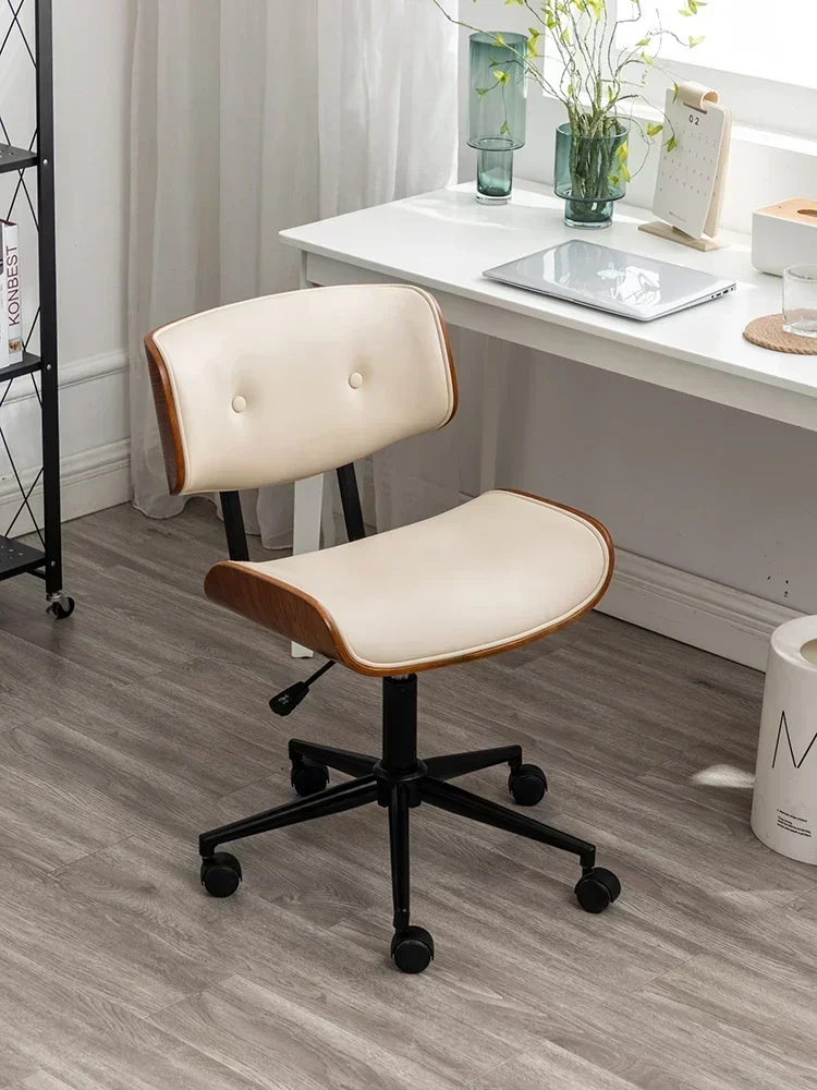 Light Luxury Office Computer Chair, Home Solid Wood Roller Skating Chair, Bedroom Study Long-term Sitting Lift Swivel