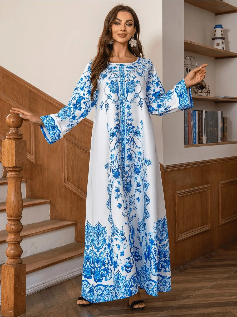 Eid-Abaya musulmana para mujer, vestido de fiesta con cuentas de diamantes, Abayas árabes de Dubái, Jalabiya, caftán, bata larga, 2024