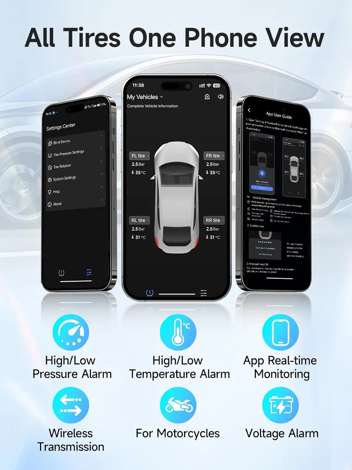نظام مراقبة ضغط الإطارات Moman RV، مجموعة أجهزة استشعار TPMS الجديدة للسيارة مكونة من 4 قطع، إنذار لضغط الإطارات ودرجة الحرارة