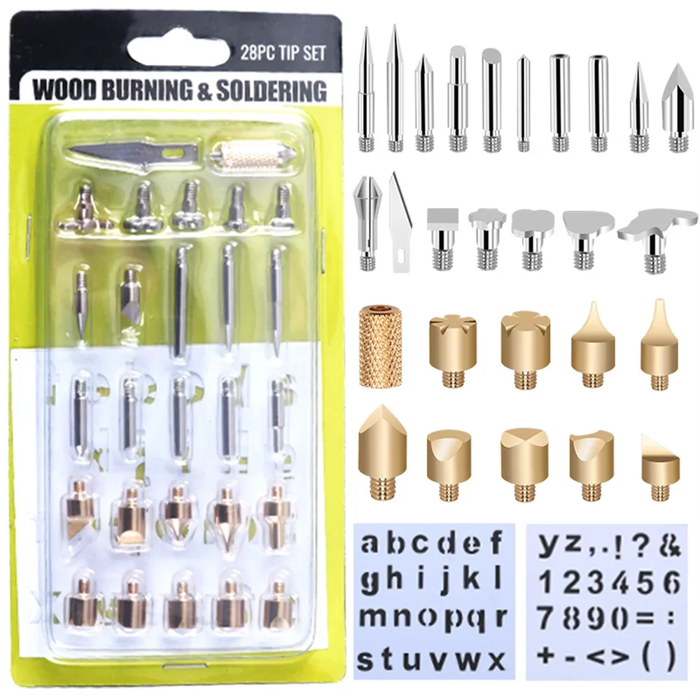 28pcs Pyrography Kit Copper Welding Soldering Tips Wood Pyrography Tool Set Woodburing Pen Nozzle Tool