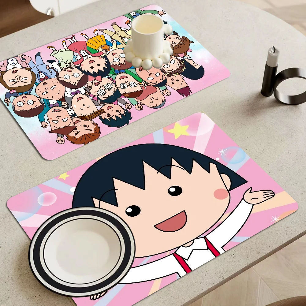 Chibi Maruko Chan Sakura Kyoko Cartoon Coffee Dish Quick Drying Kitchen Absorbent Drained Placemat For Kitchen Draining Pads