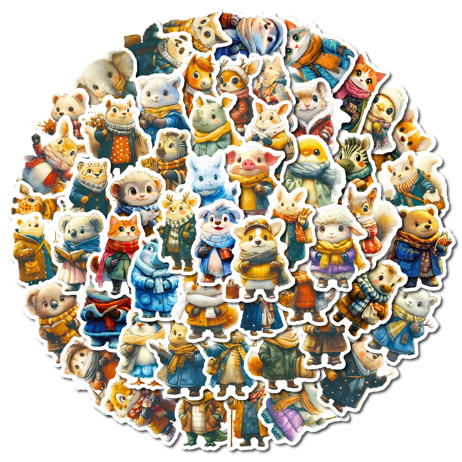 56 Buah/Set Stiker Hewan Menggemaskan - Stiker Tahan Air Tema Musim Dingin Dekorasi DIY Gaya Jepang untuk Koper Laptop