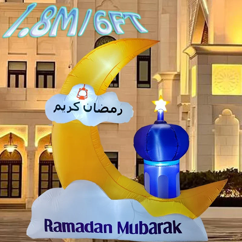 

1.8M/6FT Inflatable Toys Middle East Ramadan Moon Castle Model Built-in LED Lights Eid Mubarak Decor Holiday Outdoor Ornament