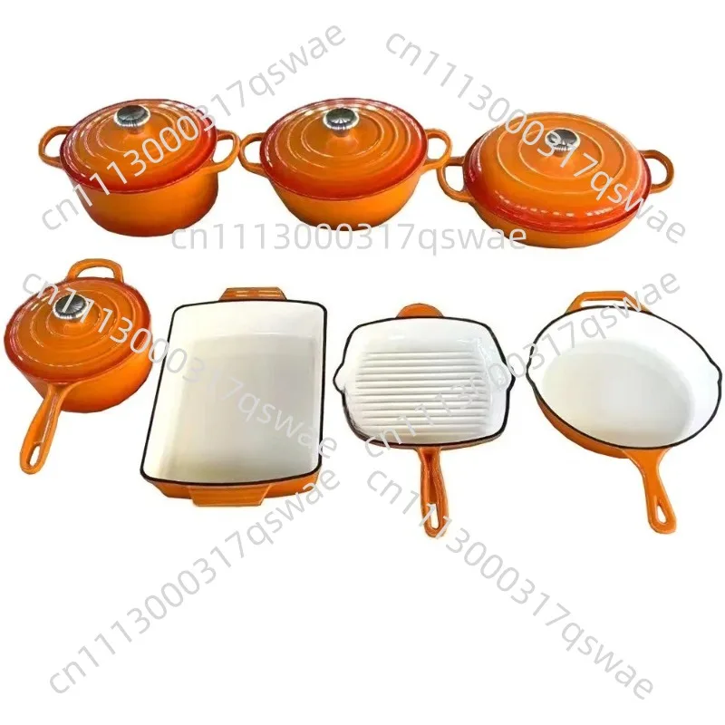 Enamel Pot Cast Iron Cookware Seven-piece Set Soup Stew Household Enamel Pot Enamel Pot Set