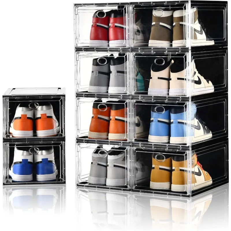 

Shoe Boxes Stackable,Upgraded Sturdy Storage Boxes with Clear Magnetic Door,Multifunctional