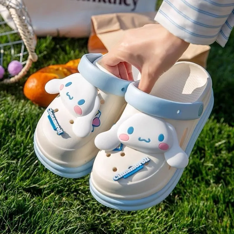 Sanrio My Melody Cave Sepatu Anak Perempuan Musim Panas Rumah Kartun Sandal Kawaii Anime Kuromi Cinnamoroll Aksesoris Pantai Baotou Sandal