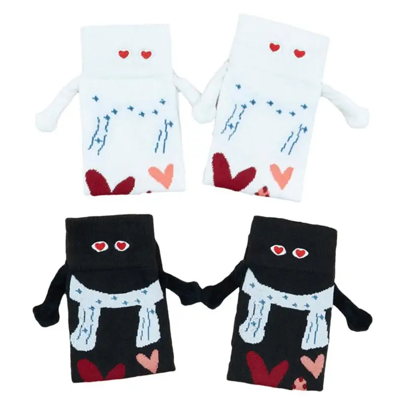 1 Pair Funny Couples Holding Hands Socks Mid-Tube Socks  for Valentine's Day Christmas Gifts Hand In Hand Cotton Magnetic Socks