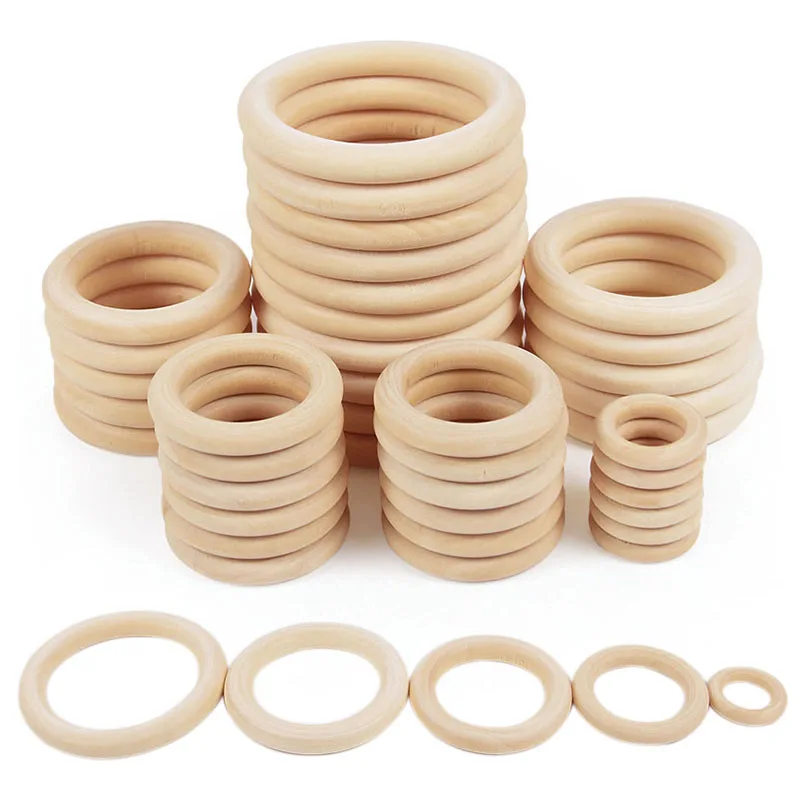 20-80mm Unfinished Natural Wooden Ring Baby Teething Rings Wood Hoop Handmade Crafts Bracelet Jewelry Making Connectors Macrame