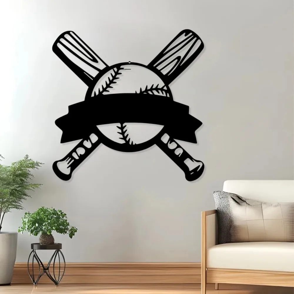 CIFBUY Metal Wall Art Dynamic Baseball Bat Swing Iron Plaque Sculpture Weatherproof Garage Backyard Sports Home Decor Ornament