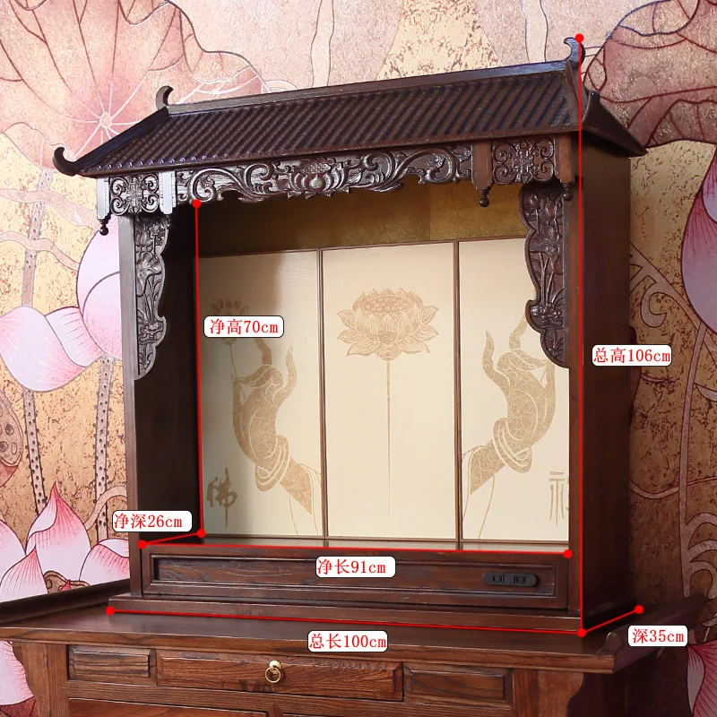 Nicho de Buda de madera maciza multicapa, gabinete base de asiento de Buda de loto, santuario tibetano, gabinete de Buda de tres pisos, altar pintado