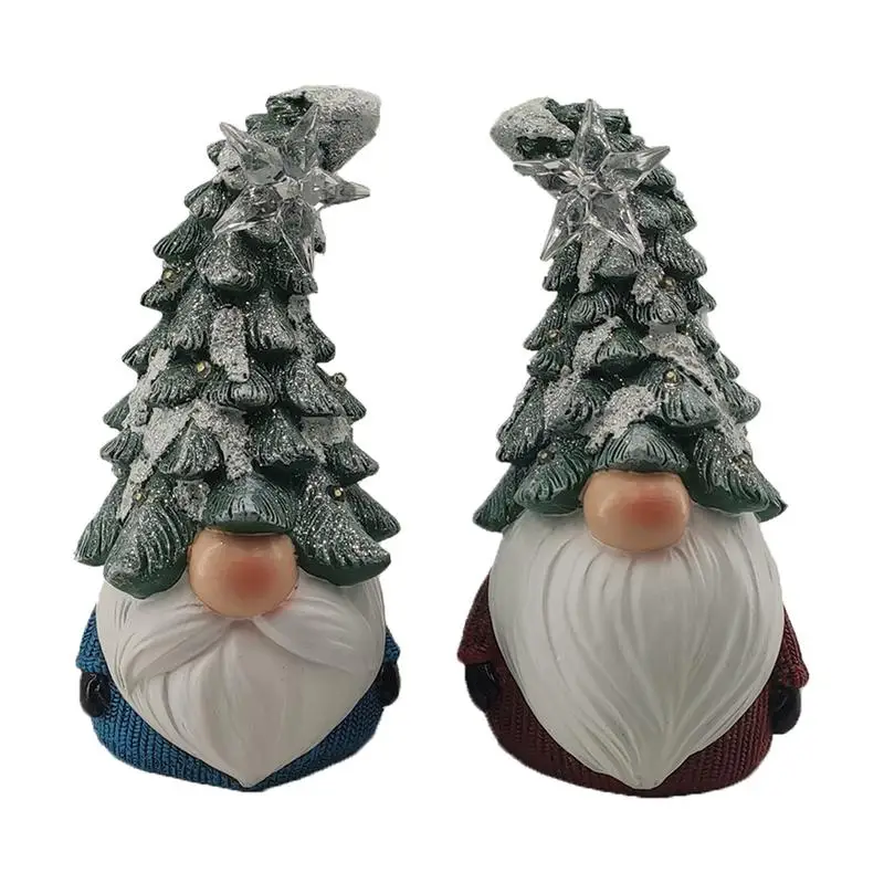 Light Up Christmas Tree Gnome Multi-color LED Bulbs 2X Christmas Bearded Gnome Ornaments Resin Crafts Ornament Night Light