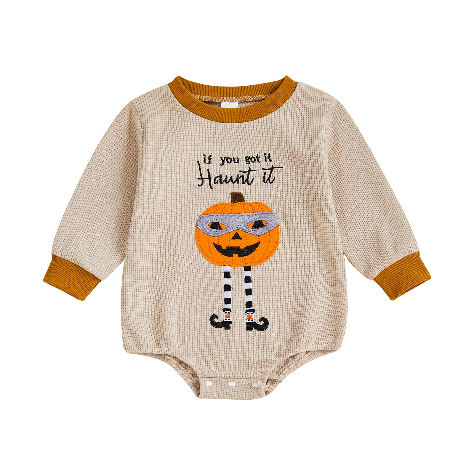 

Baby Halloween Sweatshirt Romper Pumpkin Letter Embroidery Long Sleeve Round Neck Jumpsuit