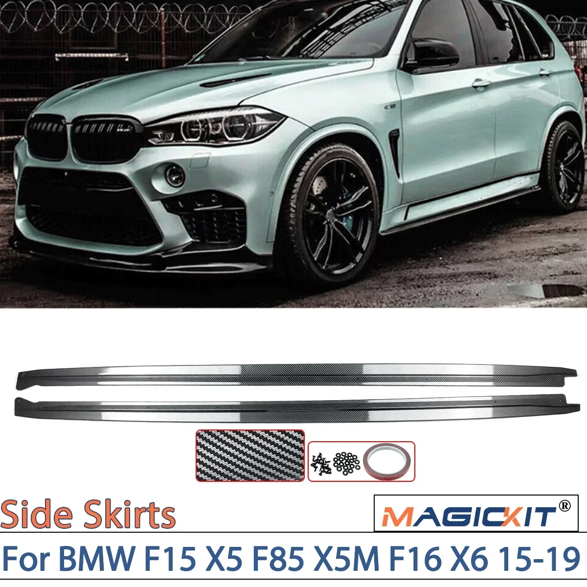 

MAGICKIT 2pcs Carbon fiber look MP Style Side Skirt Extension For BMW F15 X5 F85 X5M F16 X6 F86 X6 M CAR Accessories