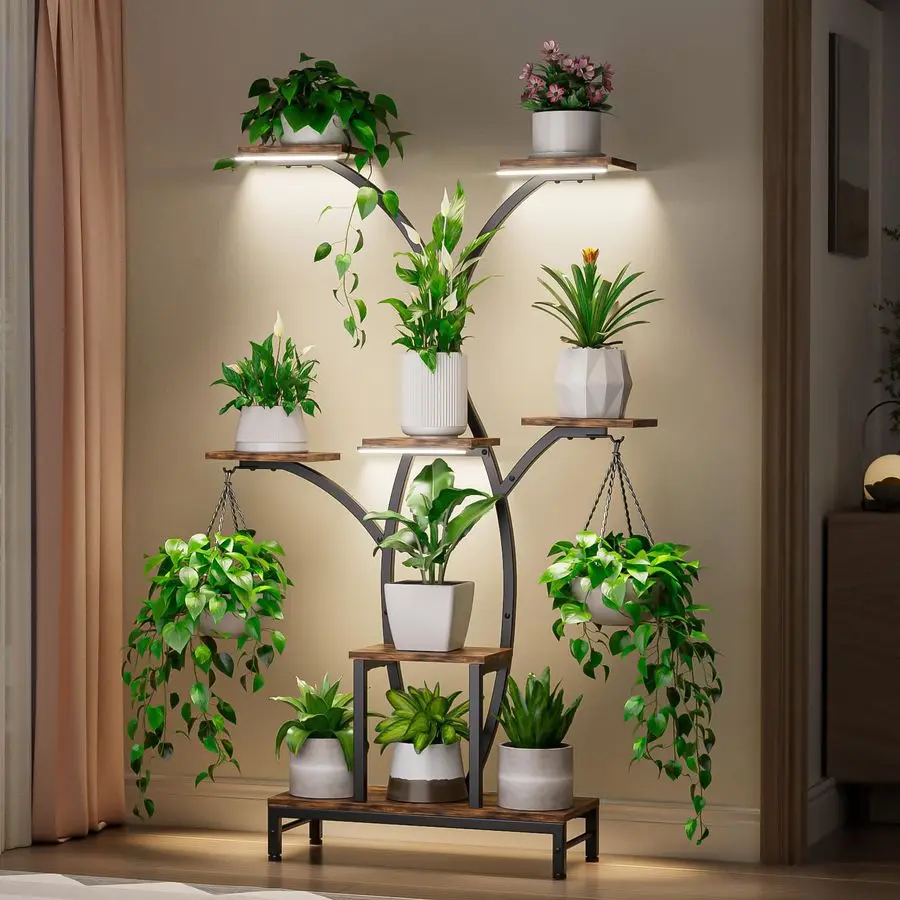 

Plant Stand Indoor with Grow Lights 7 Tiered Metal Corner Shelf for Multiple Plants, 62 Corner Plant Stand for Indoor Plants, T