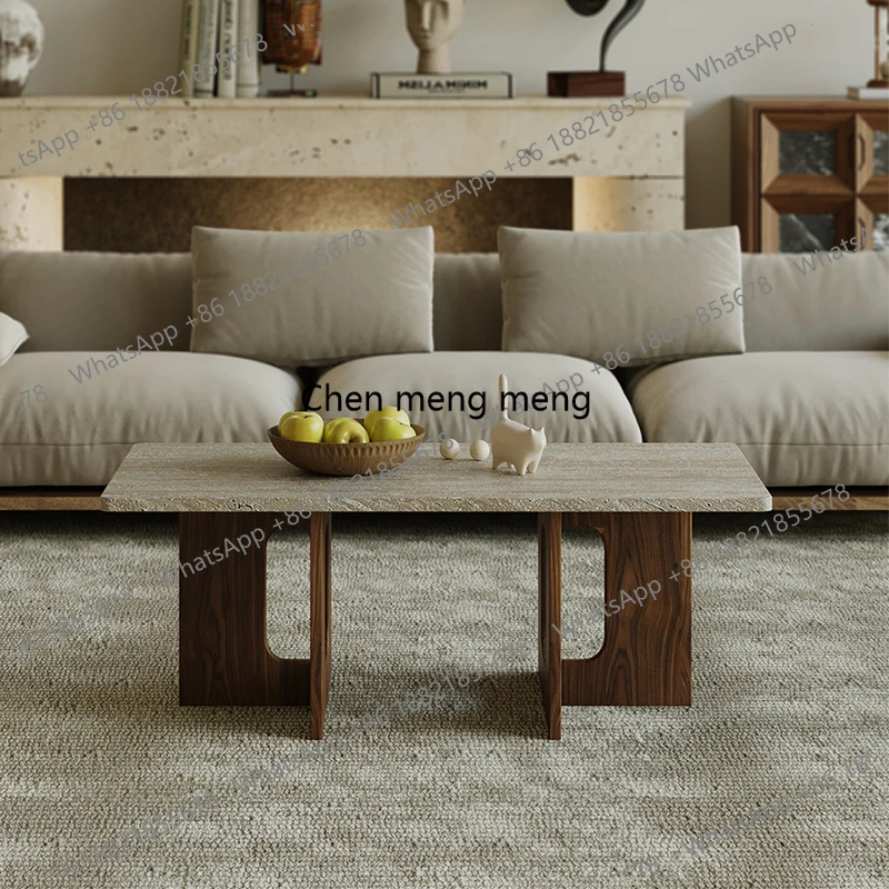 

Wabi-sabi wind cave stone coffee table, home living room, solid wood tea table, ancient style homestay marble table