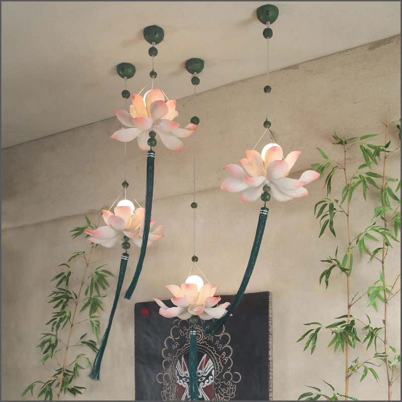 Chinese bedside lamp living room study tea room ceiling chandelier national style dining room entrance lotus lampshade art lamp