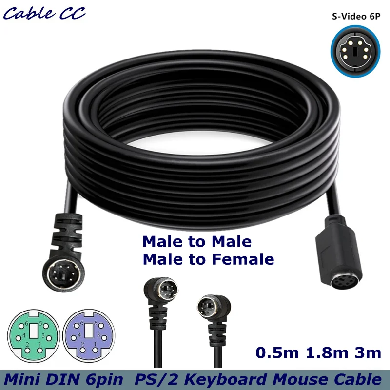 Mini DIN 6pin MDIN 6P PS/2 Keyboard Mouse Cable Cord 28 AWG Molded S-video 6 Pin Male Female Cable 90 Degree Angle