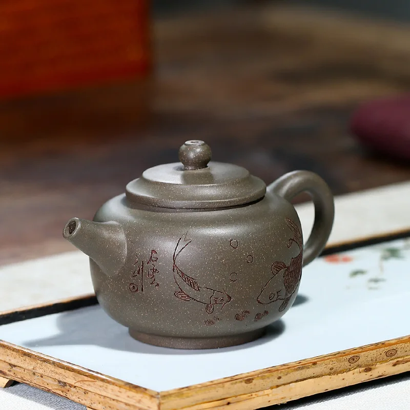 Handmade Zisha Teapot, Yixing Handmade Pot, Kung-Fu Teaware, Purple Clay Drinkware for Puer Green Black Chinese Tea,