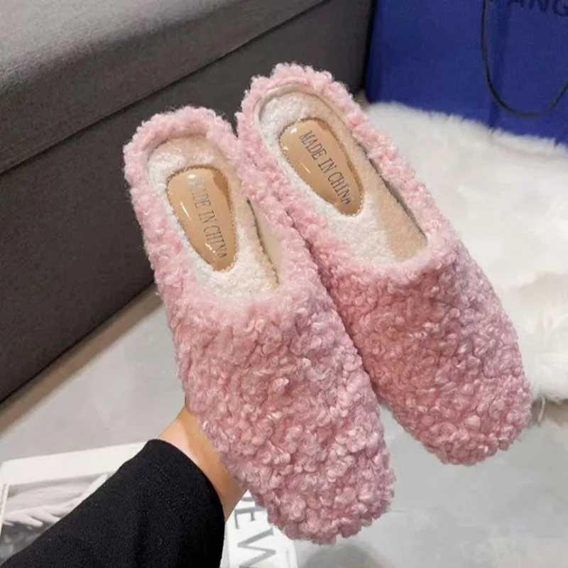 

Шлепанцы женские зимние меховые, сланцы из овечьей шерсти, круглый носок, повседневная дизайнерская Уличная обувь, мюли, теплые меховые домашние тапочки