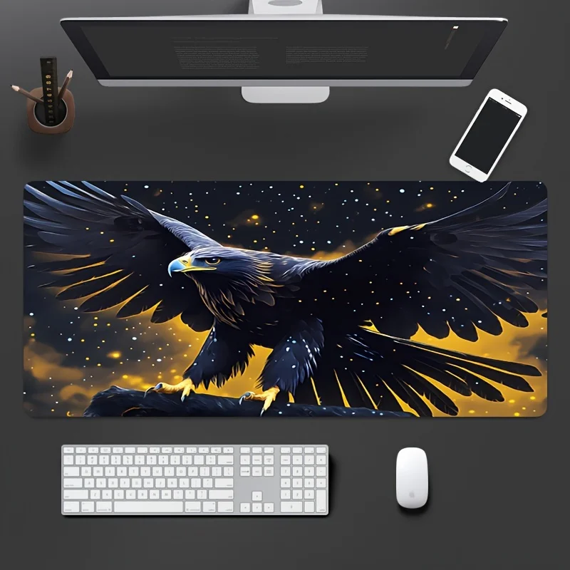 

Большой коврик для мыши Eagle & Starry Night - прочный резиновый, нескользящий, элегантный черно-золотой дизайн для игр