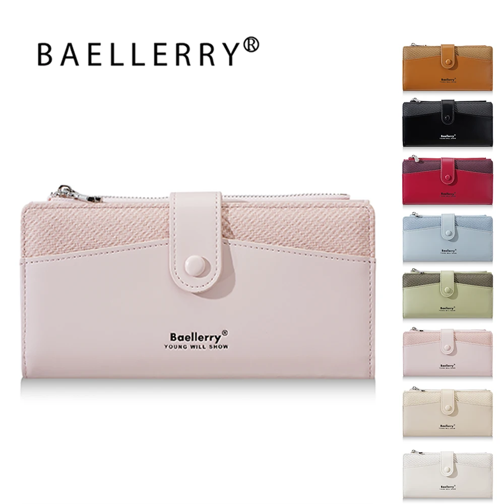 1Pcs-Baellerry Women's Color-Blocked Long Wallet, Large Capacity Pu Leather Clutch, 11 Card Slots, Zippered Coin Purse, Perfect Holiday Gift for Girls