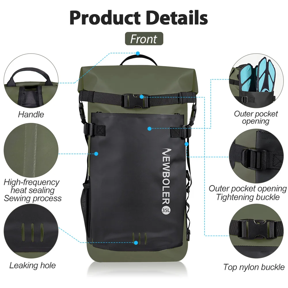 35L PVC Schwimm-Trockentasche Rucksack für Damen und Herren Wasserdichter Rucksack für Kajak Trekking Rafting Surfen Bootfahren – Detail 7