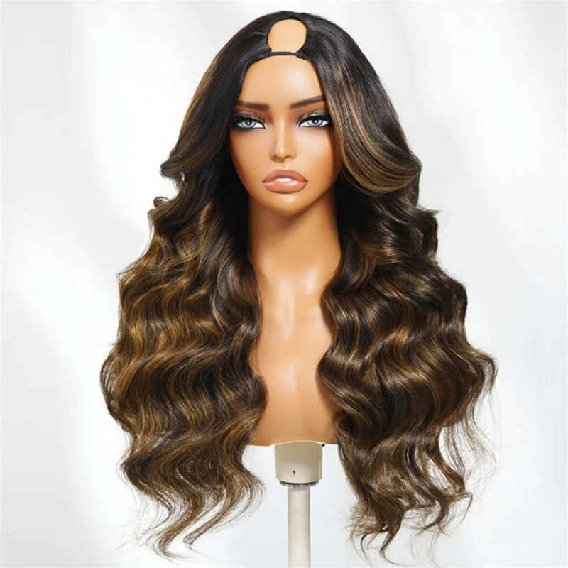 

Beautyfroever EasiContour Loose Wave V Part Wig Human Hair Real Scalp Brazilian Ombre Brown Colored Human Hair Wig