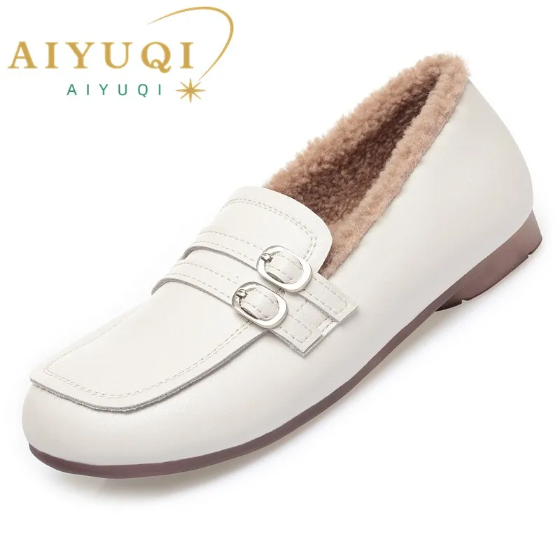 

AIYUQI Women Loafers Fall 2024 New Flat Casual British Style Fur Shoes Ladies Large Size 41 42 43 Shoes Women