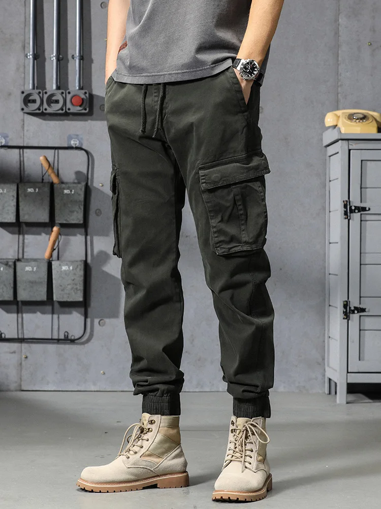 Spring Summer Men's Cotton Cargo Pants Multi-Pockets Army Military Slim Fit Joggers Workwear Casual Cotton Tactical Trousers