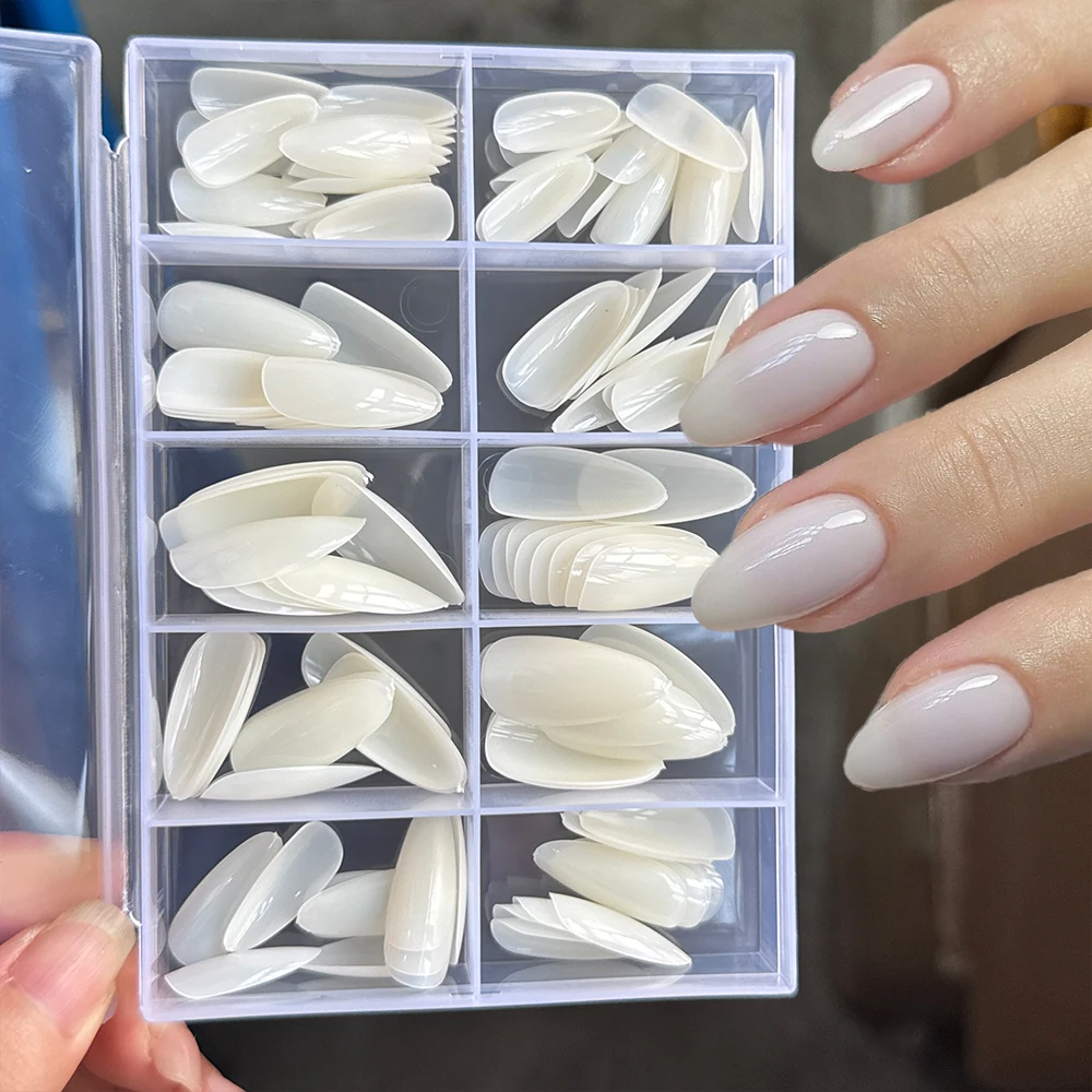 

120Pcs Natural White Almond Press on Nails Medium Milky Acrylic Finished Fake Nails Full Cover Wearable False Nails for Women*#%