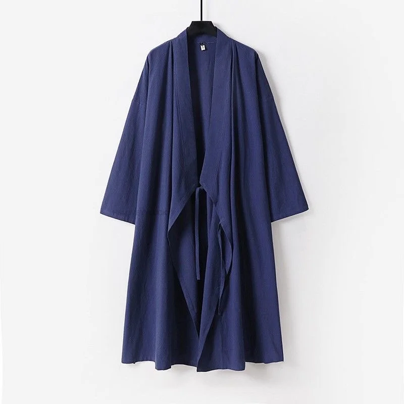 

chinese top Men Kimono Cardigan Yukata Haori Bathrobe Gown Traditional Japanese Clothing Loose Cotton Linen Samurai Costume