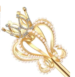 Cosplay Props Gold Pearl Rhinestone Scepter King Magic Party Wand Pageant Costume Queen Accessory Dress Up Cetro