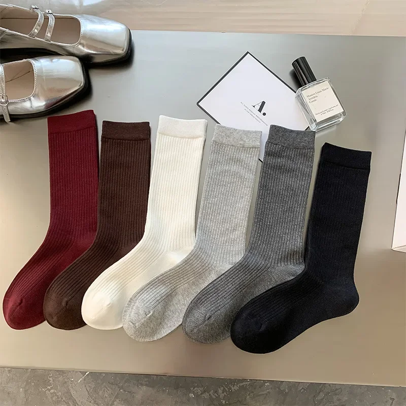 6 pares feminino extra largo superior solto encaixe meias de algodão algodão macio cor sólida