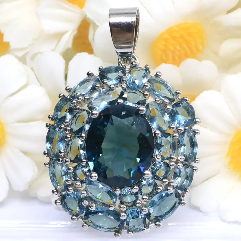 

35x23mm Multi Color Tourmaline Citrine Aquamarine London Blue Topaz Woman's Silver Plated Pendant