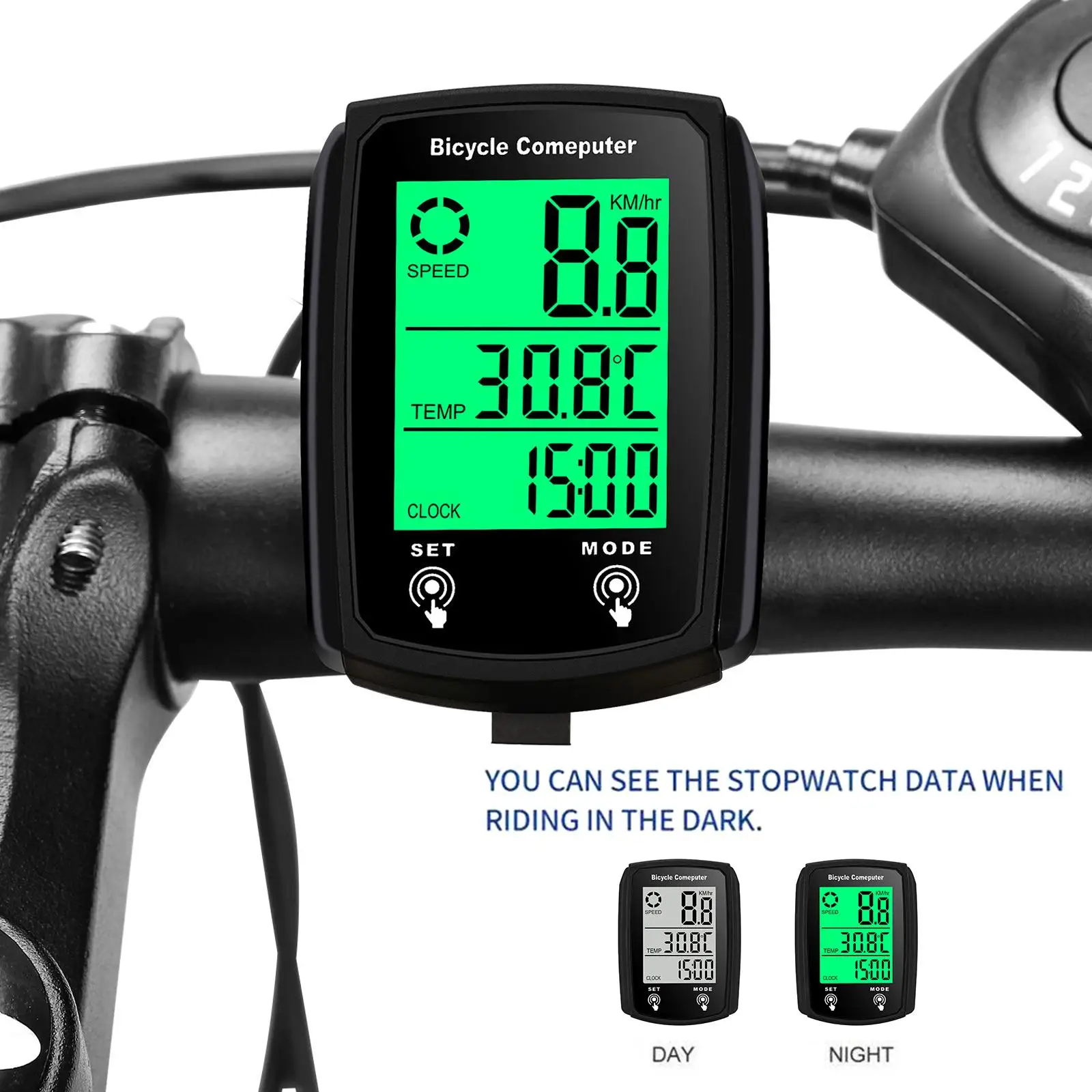 Wired Bike Computer LED Digital Bicycle Speedometer Odometer Touchscreen Cycling Computer Waterproof with Backlight Design
