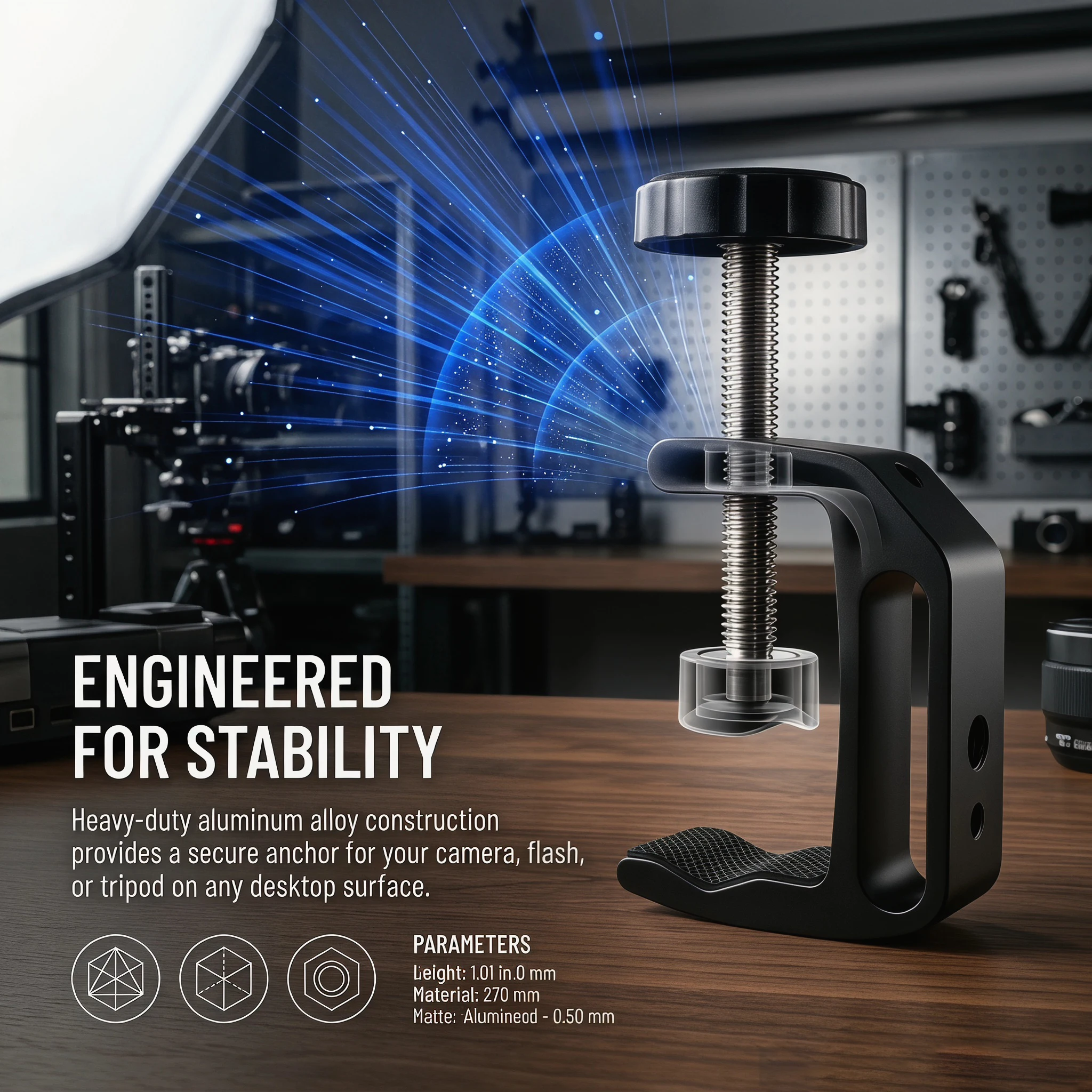 

Large Aluminum Alloy C-Clamp Q-Type Desktop Fixed Mount Camera Tripod Flash Photography Bracket Desktop Holder Clamp