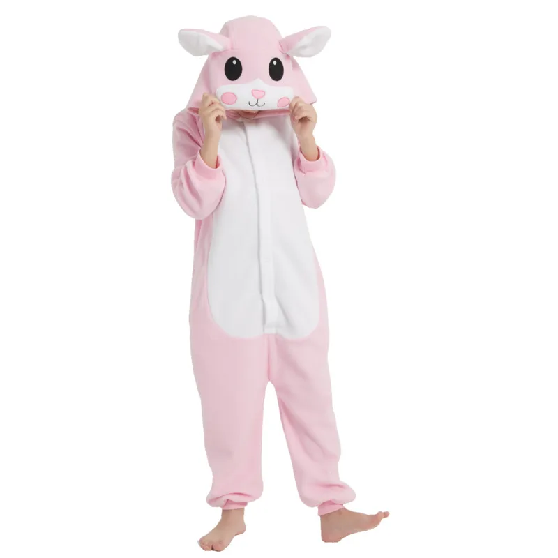 Cute Pink Bunny Kids Cartoon Cosplay One-Piece Pajamas Child Animals Halloween Girls Kigurumi Anime Pajamas