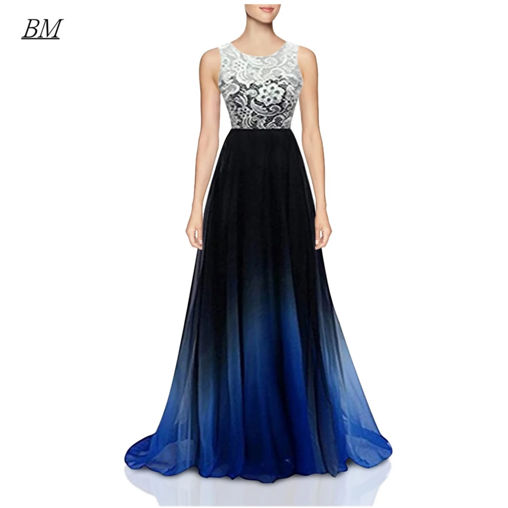 Gaun Prom Gradien Ombre Elegan Applique Murah Robe De Soiree Manik-manik Sifon Panjang Gaun Pesta Pengiring Pengantin Malam Formal