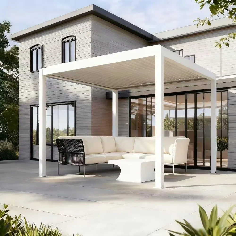 Custom Size Luxury Aluminum Bioclimatic Gazebo, Modern Chinese Pergola, Waterproof UV Resistant Outdoor Patio Balcony Shelter