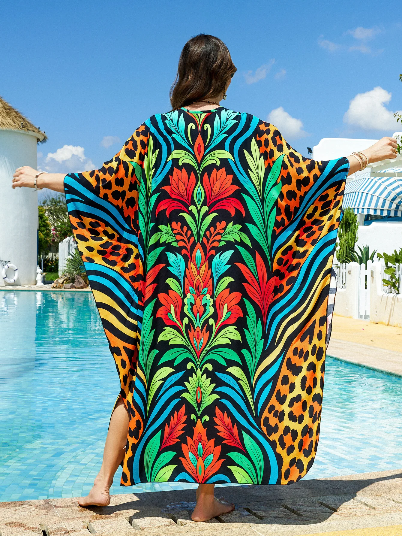 Beach Dresses Kaftan for Women Plus Size Beach Cover Ups Allover Printed V Neck Hand Woven Mrs Roper Costume Dropshipping